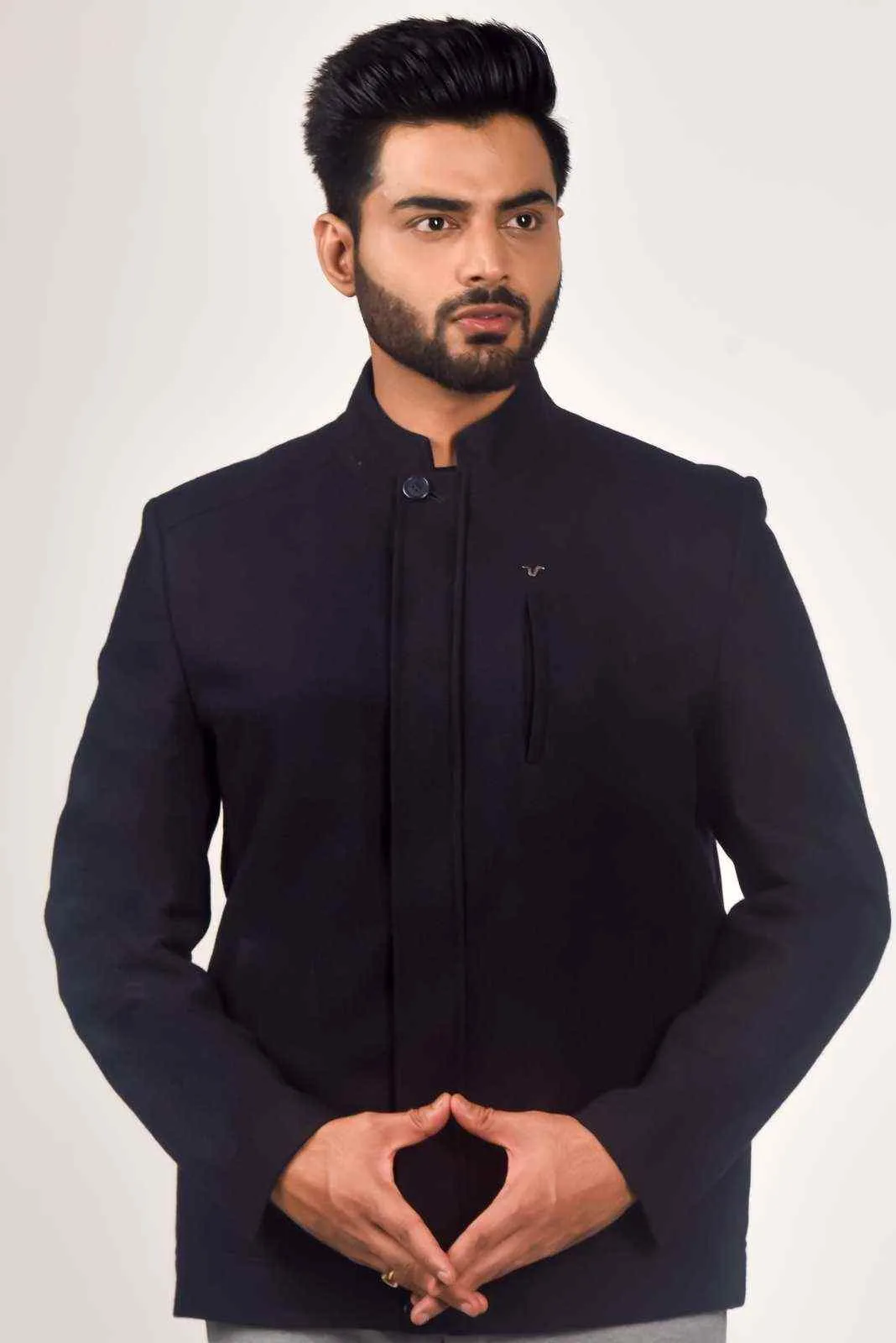 Navy Tweed Zipper Jacket