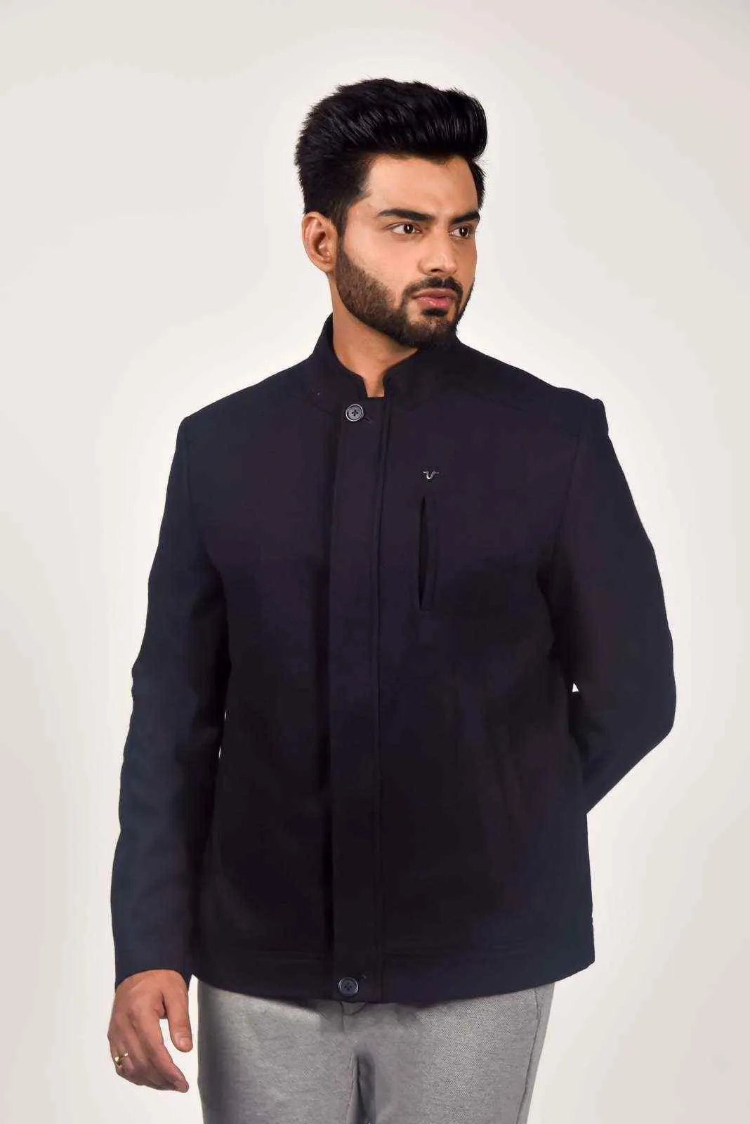 Navy Tweed Zipper Jacket