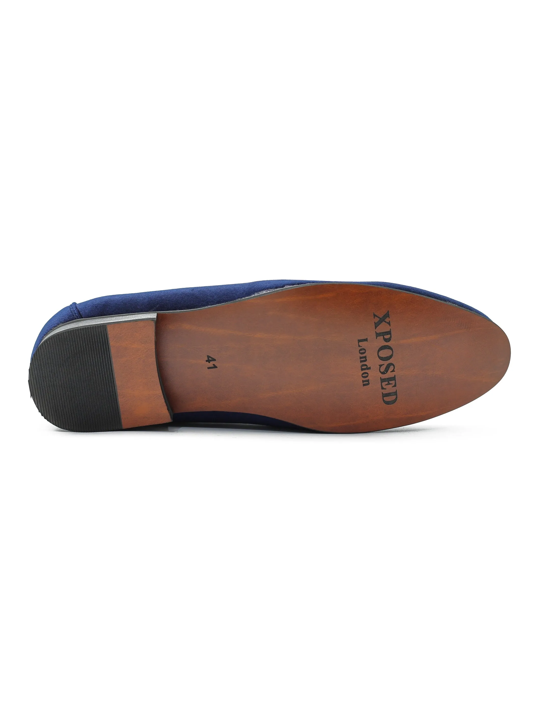 NAVY VELVET TUXEDO SLIPPERS