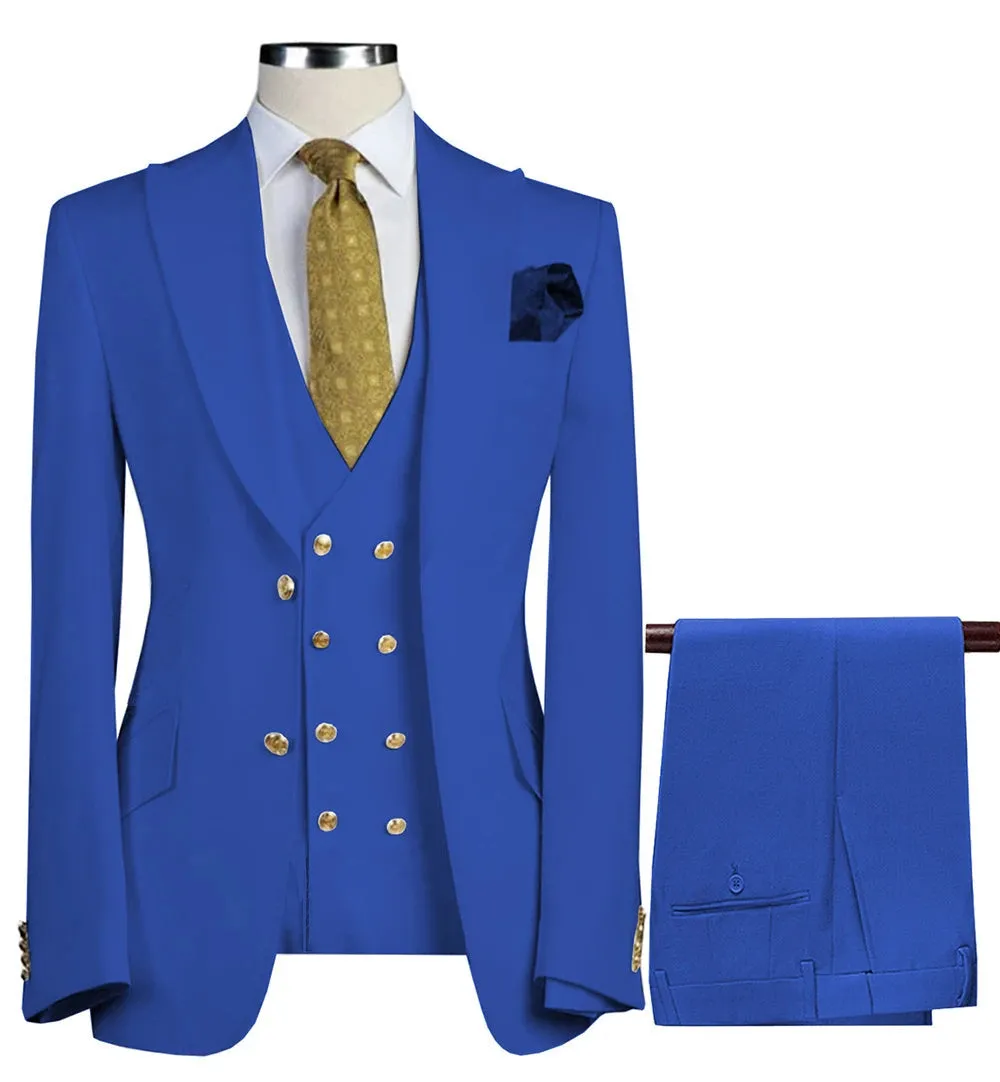 New 3 Pcs Set Men Suit Fashion Men's Casual Boutique Business Groom Wedding Jacket Blazers Coat (Blazer Vest Pant)