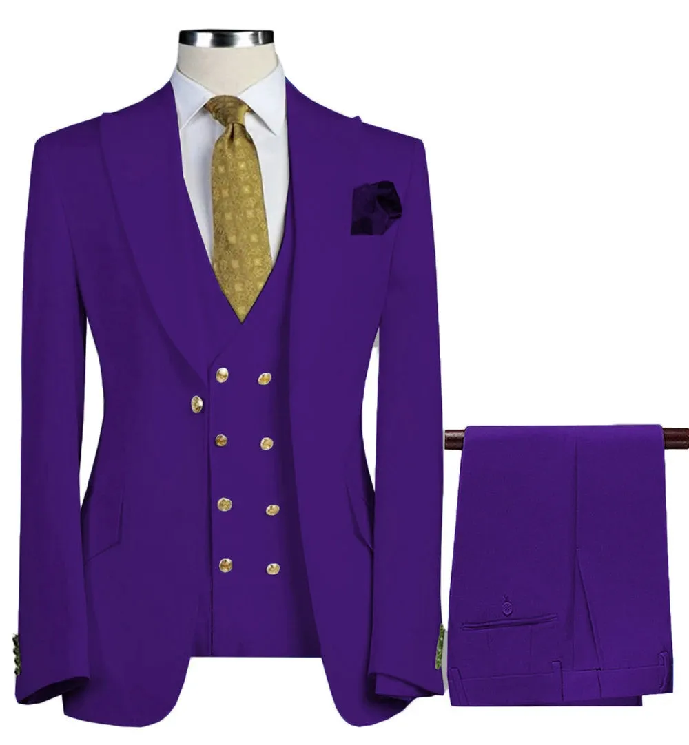 New 3 Pcs Set Men Suit Fashion Men's Casual Boutique Business Groom Wedding Jacket Blazers Coat (Blazer Vest Pant)