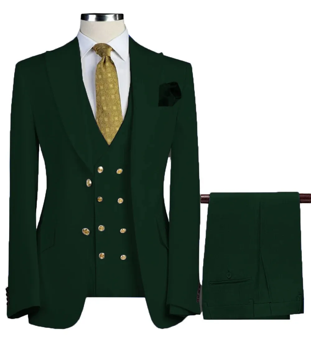 New 3 Pcs Set Men Suit Fashion Men's Casual Boutique Business Groom Wedding Jacket Blazers Coat (Blazer Vest Pant)