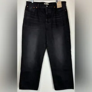 NEW Madewell Low Slung Straight Button Fly Denim Slouchy Jeans 31W Black 0765