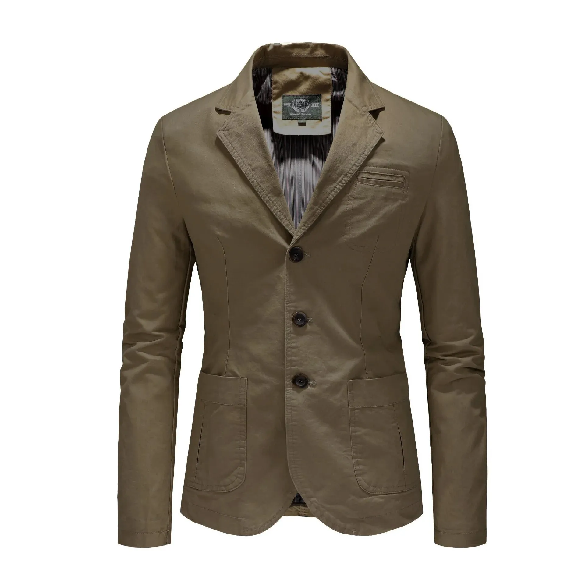 New Men's Blazers Male Spring Autumn Pure Cotton Solid Casual Stylish Man Vintage Clothing Outerwear Suit Jacket Coat Streetwear