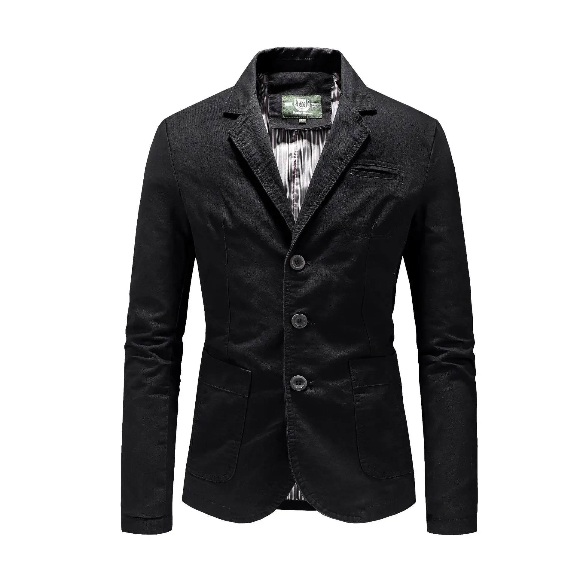New Men's Blazers Male Spring Autumn Pure Cotton Solid Casual Stylish Man Vintage Clothing Outerwear Suit Jacket Coat Streetwear