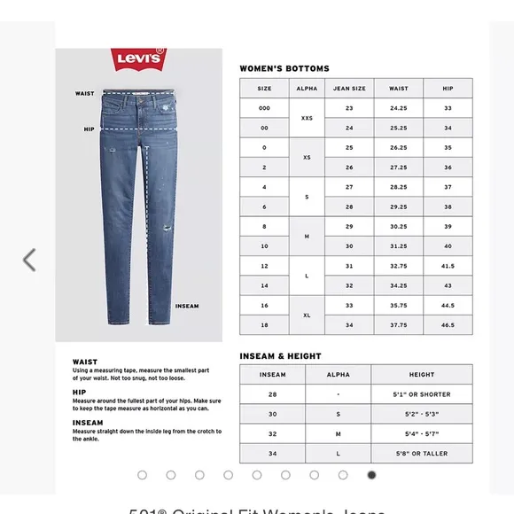 New Women’s 501 Levi’s Button Fly Jeans Size Waist 26” Length 30” MSRP $98