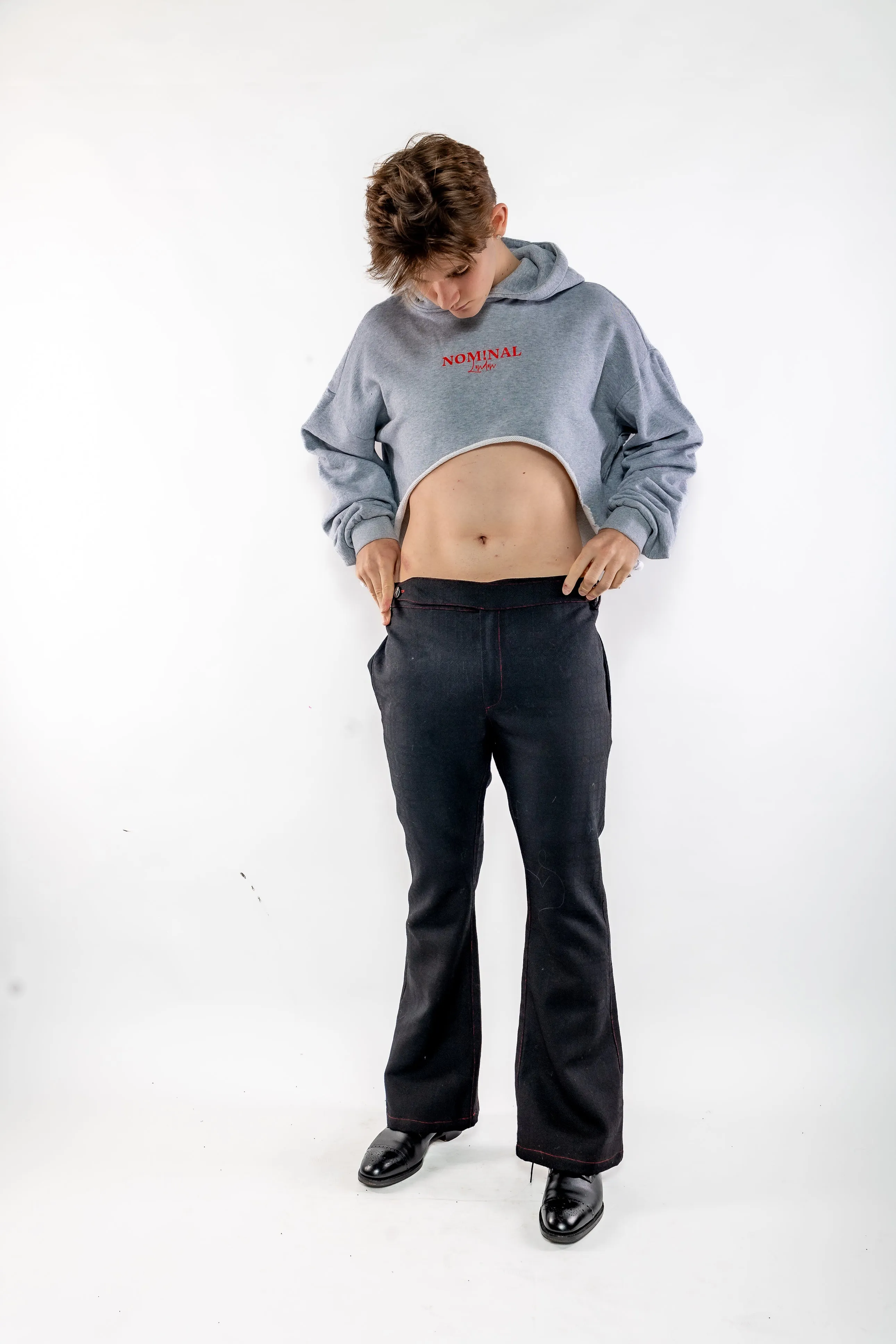 Nominal London Cropped Hoodie - Masculine Styling - GREY