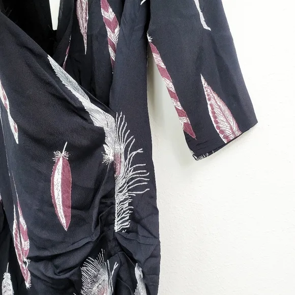 NWT Line &amp; Dot Boho Feather Karam Mini Faux Wrap Dress Large