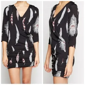 NWT Line &amp; Dot Boho Feather Karam Mini Faux Wrap Dress Large