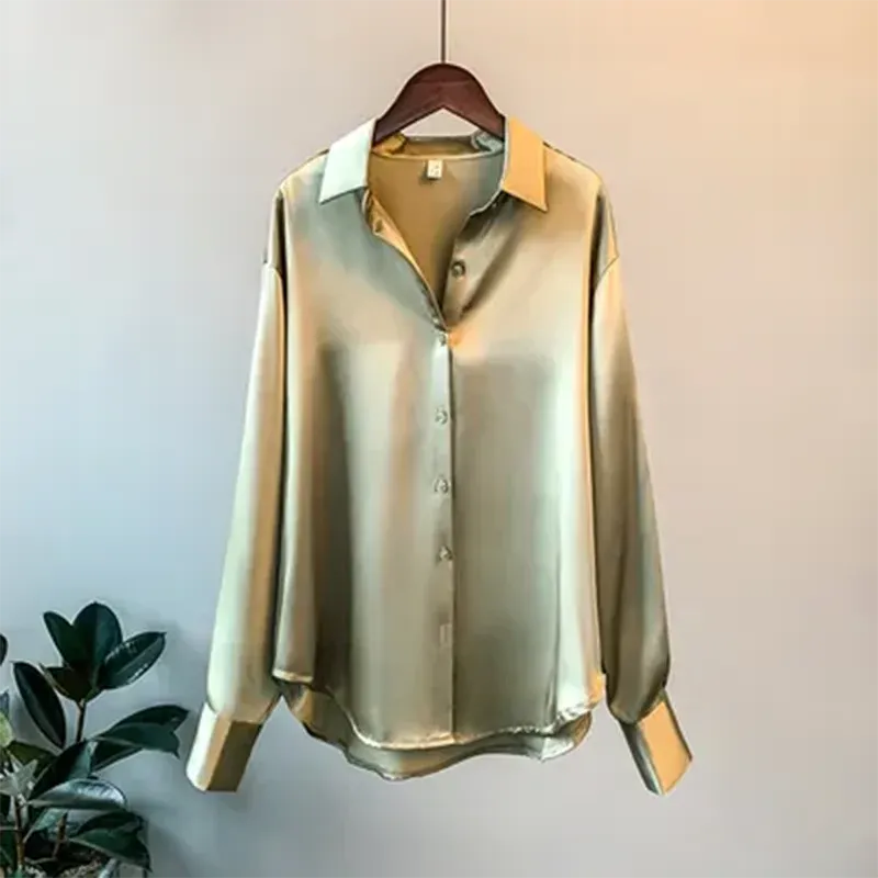 Obsidian Phoenix Women’s Silk Shirt - Vintage Long-Sleeve Overshirt Blouse