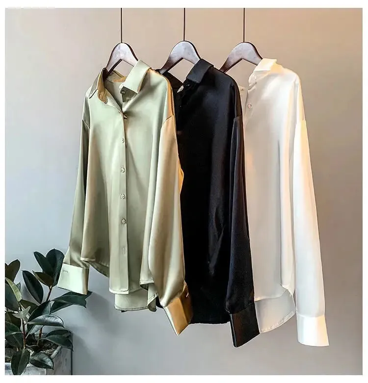 Obsidian Phoenix Women’s Silk Shirt - Vintage Long-Sleeve Overshirt Blouse