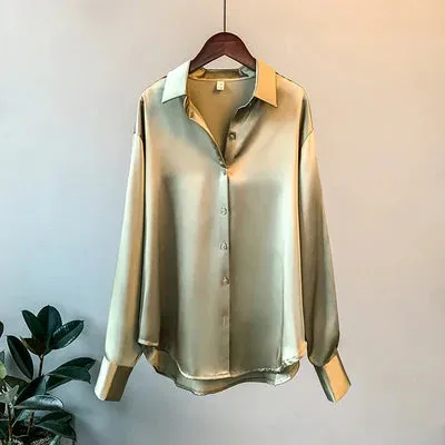 Obsidian Phoenix Women’s Silk Shirt - Vintage Long-Sleeve Overshirt Blouse
