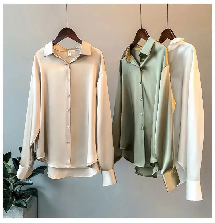 Obsidian Phoenix Women’s Silk Shirt - Vintage Long-Sleeve Overshirt Blouse