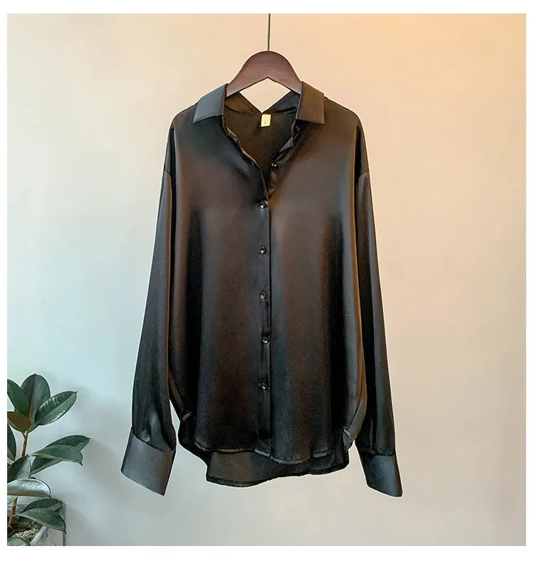 Obsidian Phoenix Women’s Silk Shirt - Vintage Long-Sleeve Overshirt Blouse