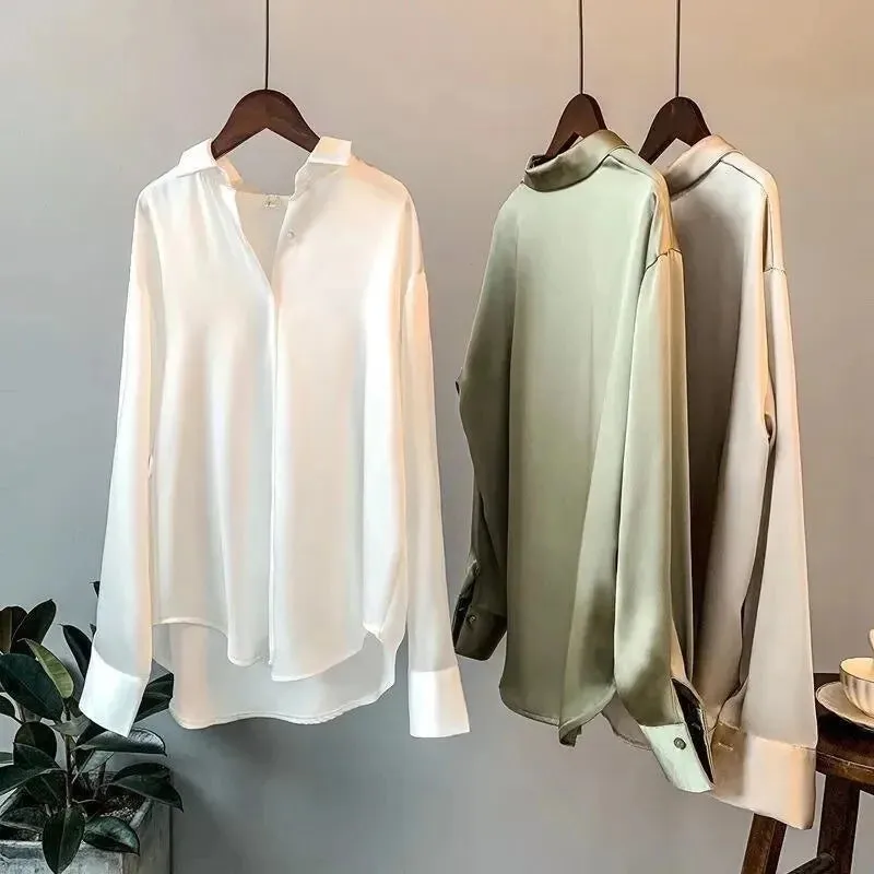 Obsidian Phoenix Women’s Silk Shirt - Vintage Long-Sleeve Overshirt Blouse