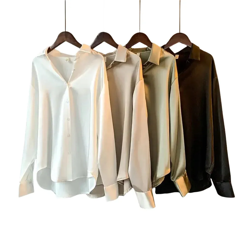 Obsidian Phoenix Women’s Silk Shirt - Vintage Long-Sleeve Overshirt Blouse