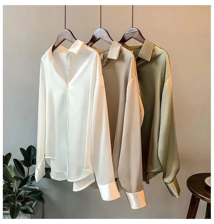 Obsidian Phoenix Women’s Silk Shirt - Vintage Long-Sleeve Overshirt Blouse