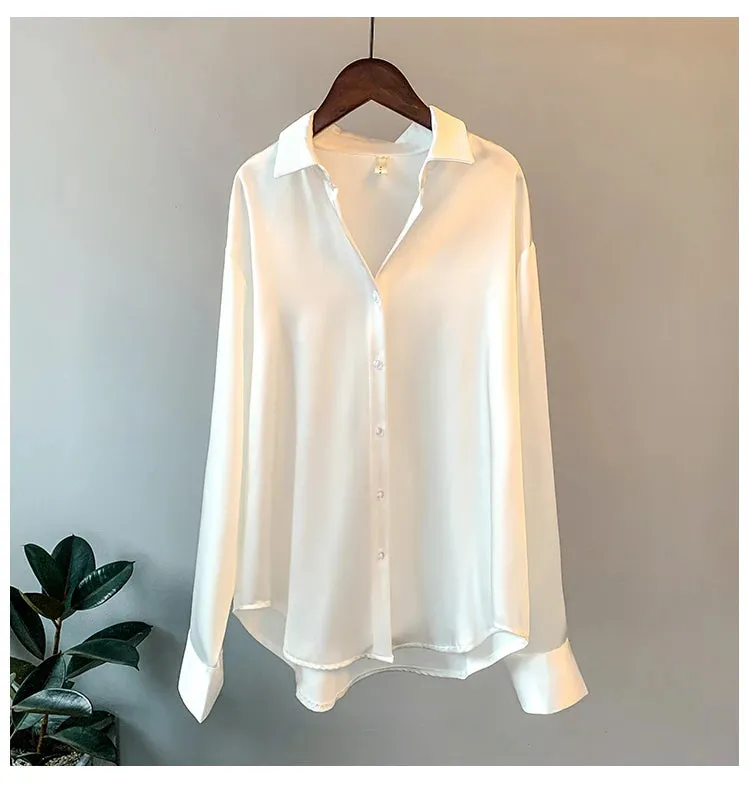 Obsidian Phoenix Women’s Silk Shirt - Vintage Long-Sleeve Overshirt Blouse
