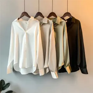 Obsidian Phoenix Women’s Silk Shirt - Vintage Long-Sleeve Overshirt Blouse