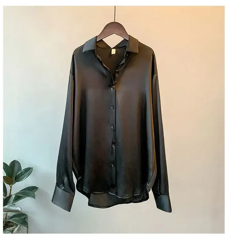 Obsidian Phoenix Women’s Silk Shirt - Vintage Long-Sleeve Overshirt Blouse