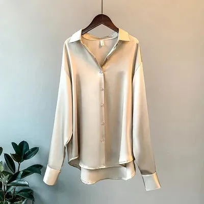 Obsidian Phoenix Women’s Silk Shirt - Vintage Long-Sleeve Overshirt Blouse