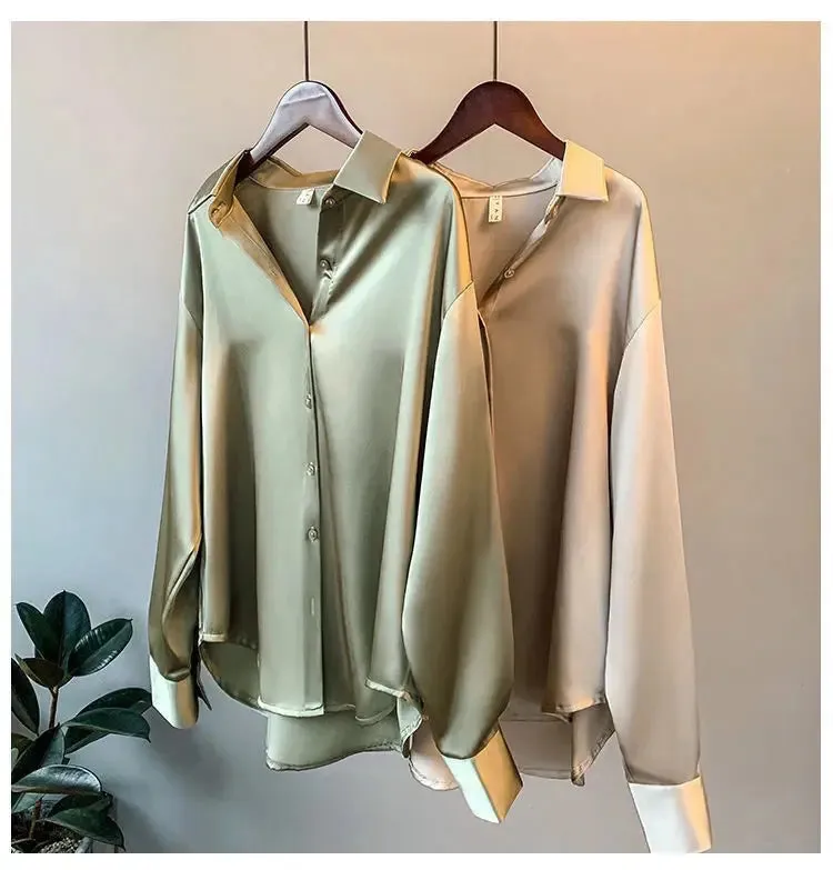 Obsidian Phoenix Women’s Silk Shirt - Vintage Long-Sleeve Overshirt Blouse