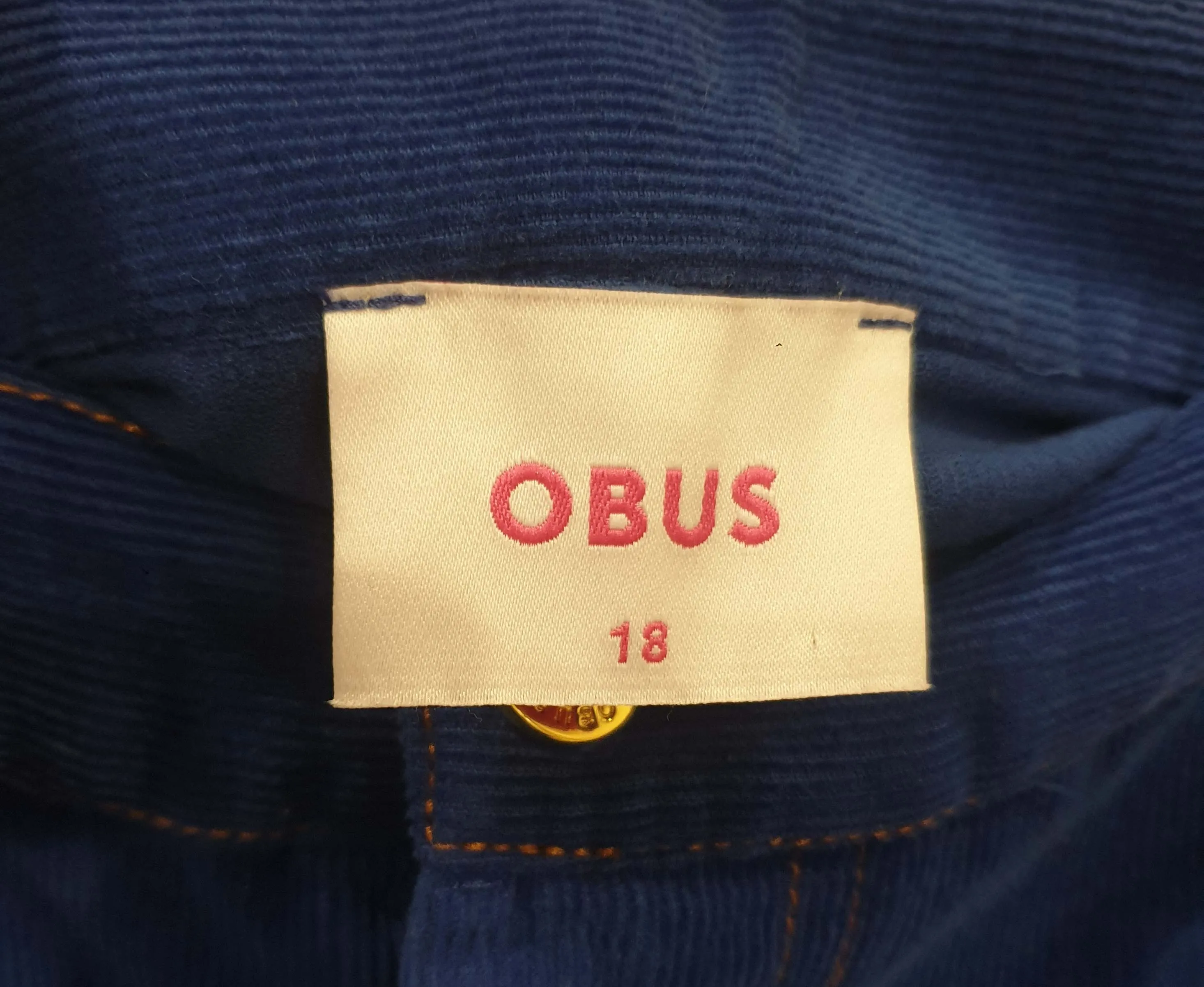 Obus blue cord skirt size 18