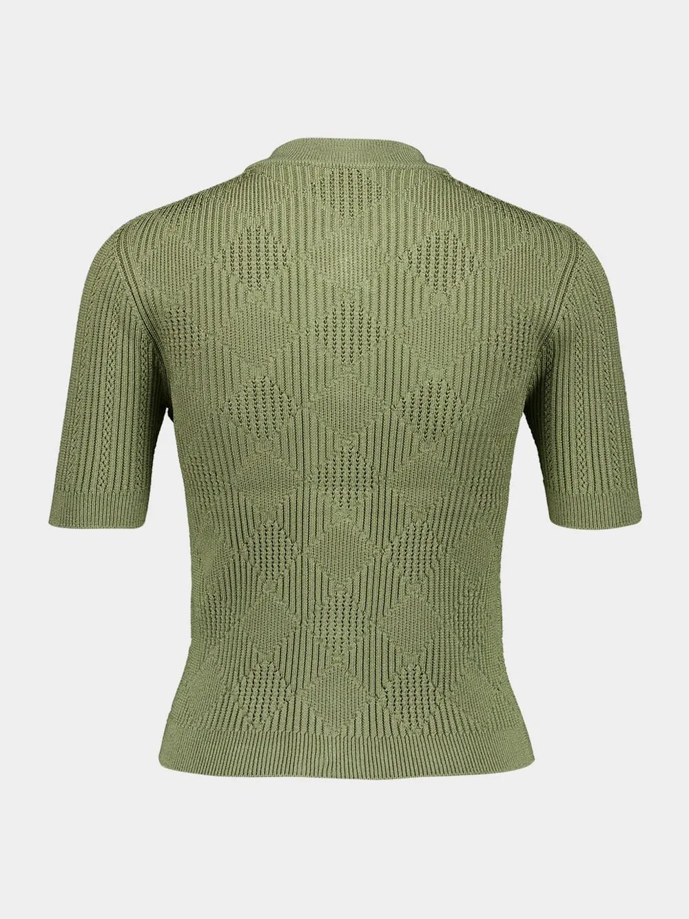 Olive Green Gingham Button-Up Short-Sleeved Cardigan