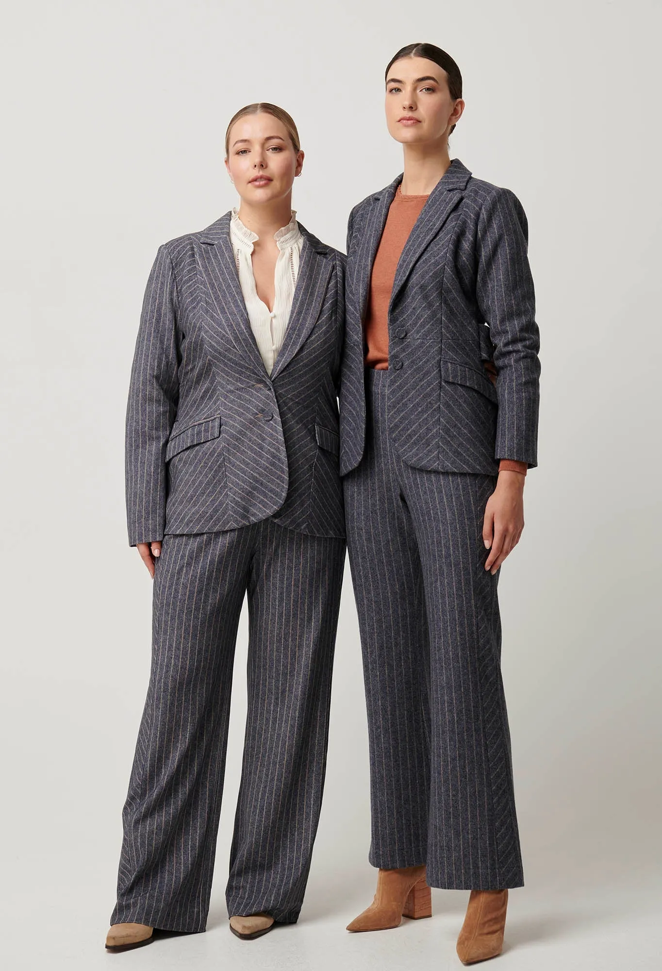 Once Was - Oaklyn Chevron Stripe Panelled Blazer in Bluestone