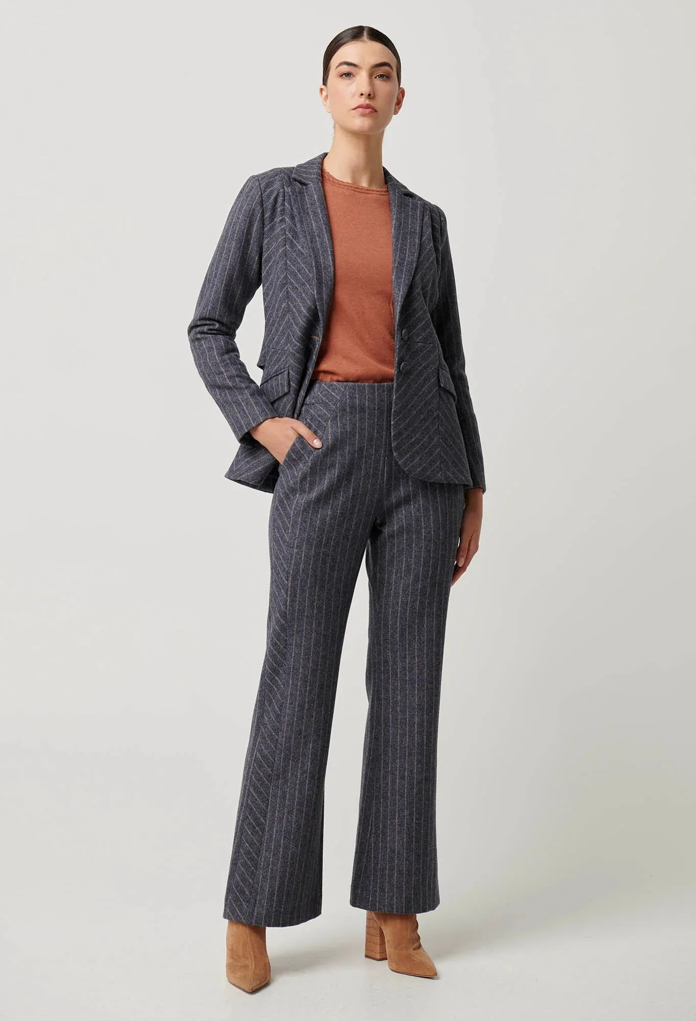 Once Was - Oaklyn Chevron Stripe Panelled Blazer in Bluestone