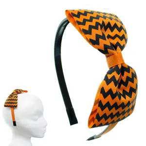 Orange Zigzag Chevron Ribbon Bow Headband