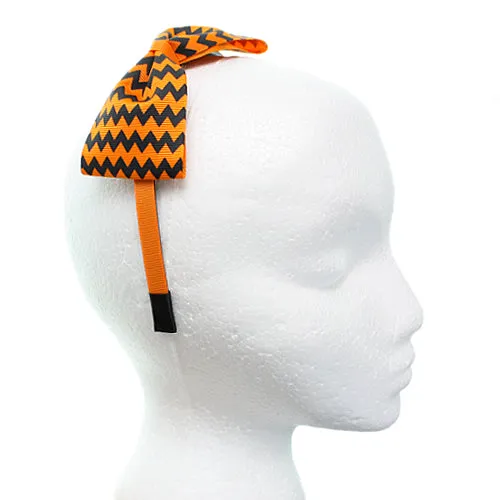 Orange Zigzag Chevron Ribbon Bow Headband