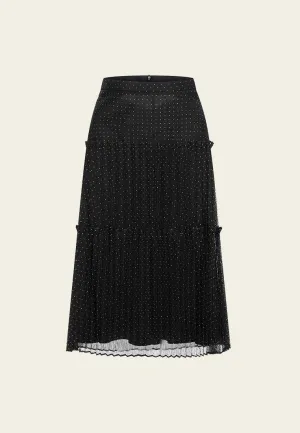 Paneled Mesh Embroidered Skirt