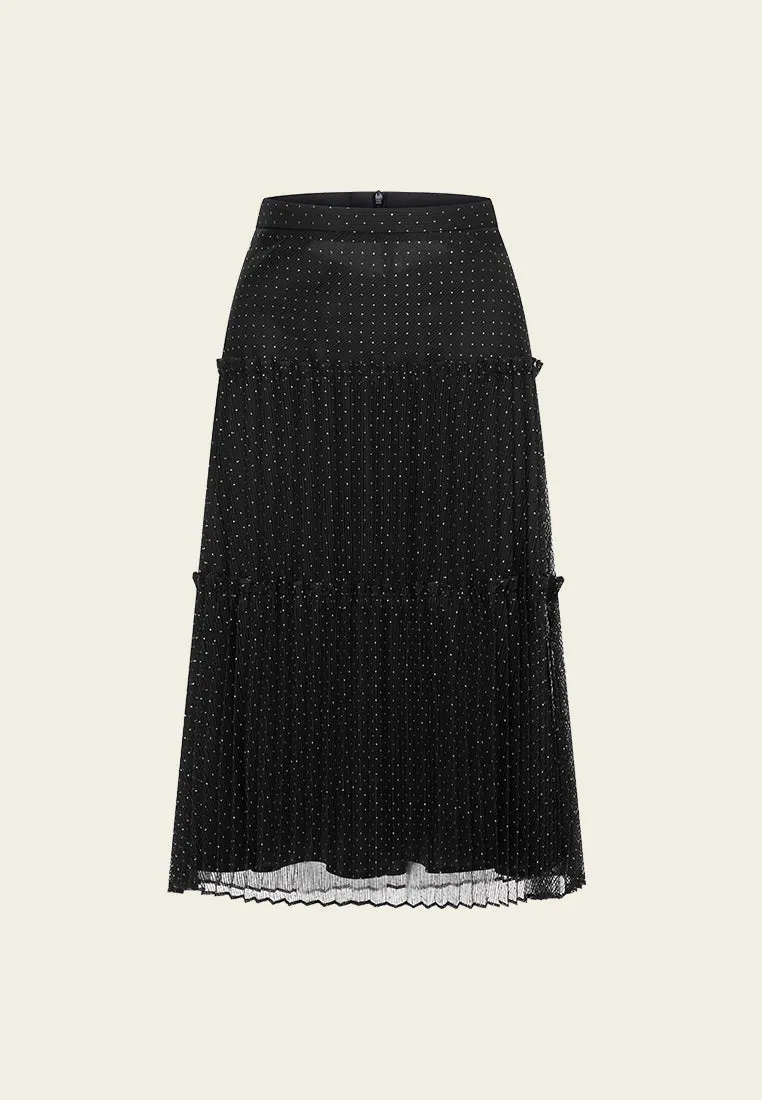 Paneled Mesh Embroidered Skirt