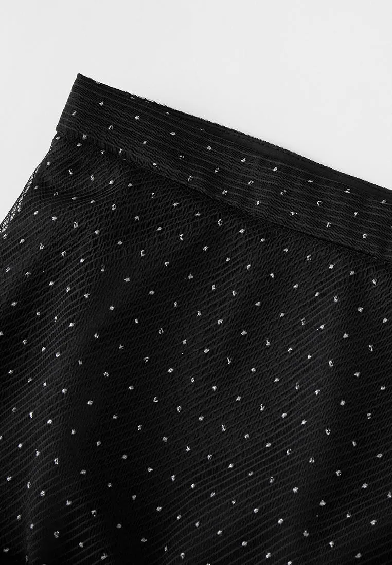 Paneled Mesh Embroidered Skirt
