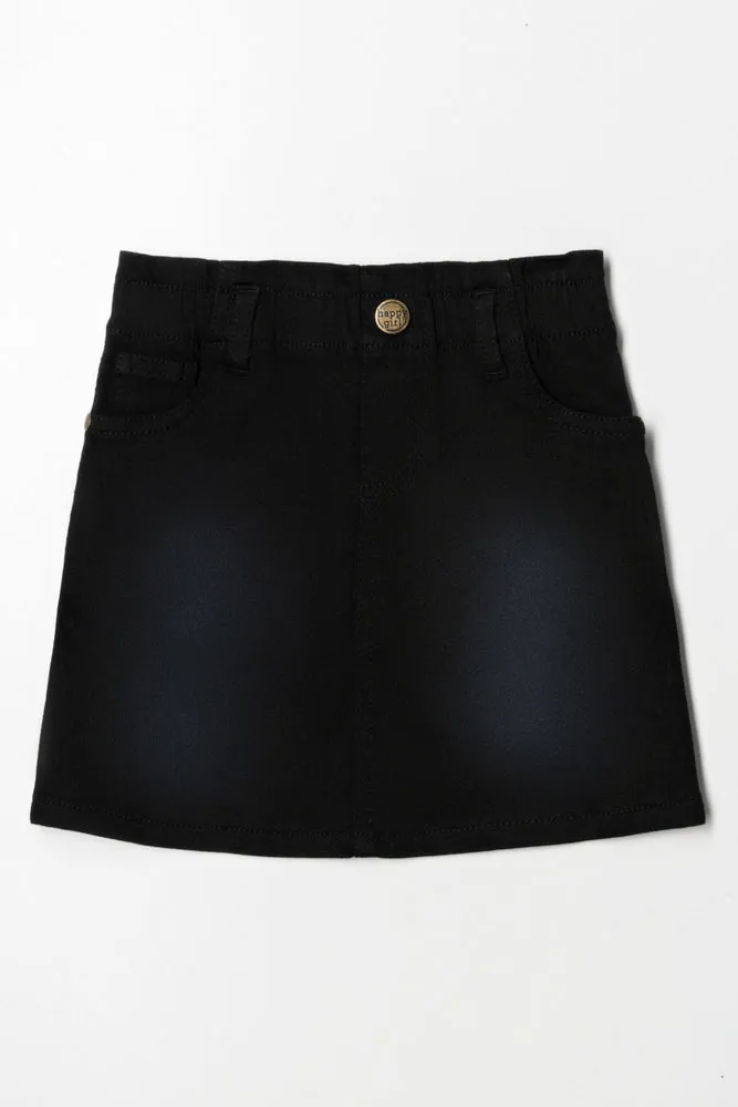 Paper Bag Denim Skirt Black