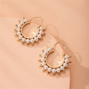 Pearl & 18K Gold-Plated Spike Hoop Earrings