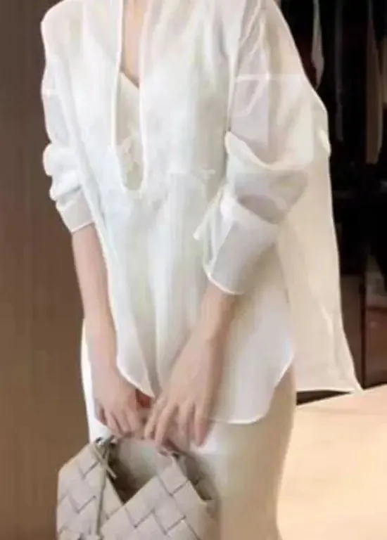 peopleterritory Chic White Top And Skirts Silk Two Piece Suit Set Spring HA1002