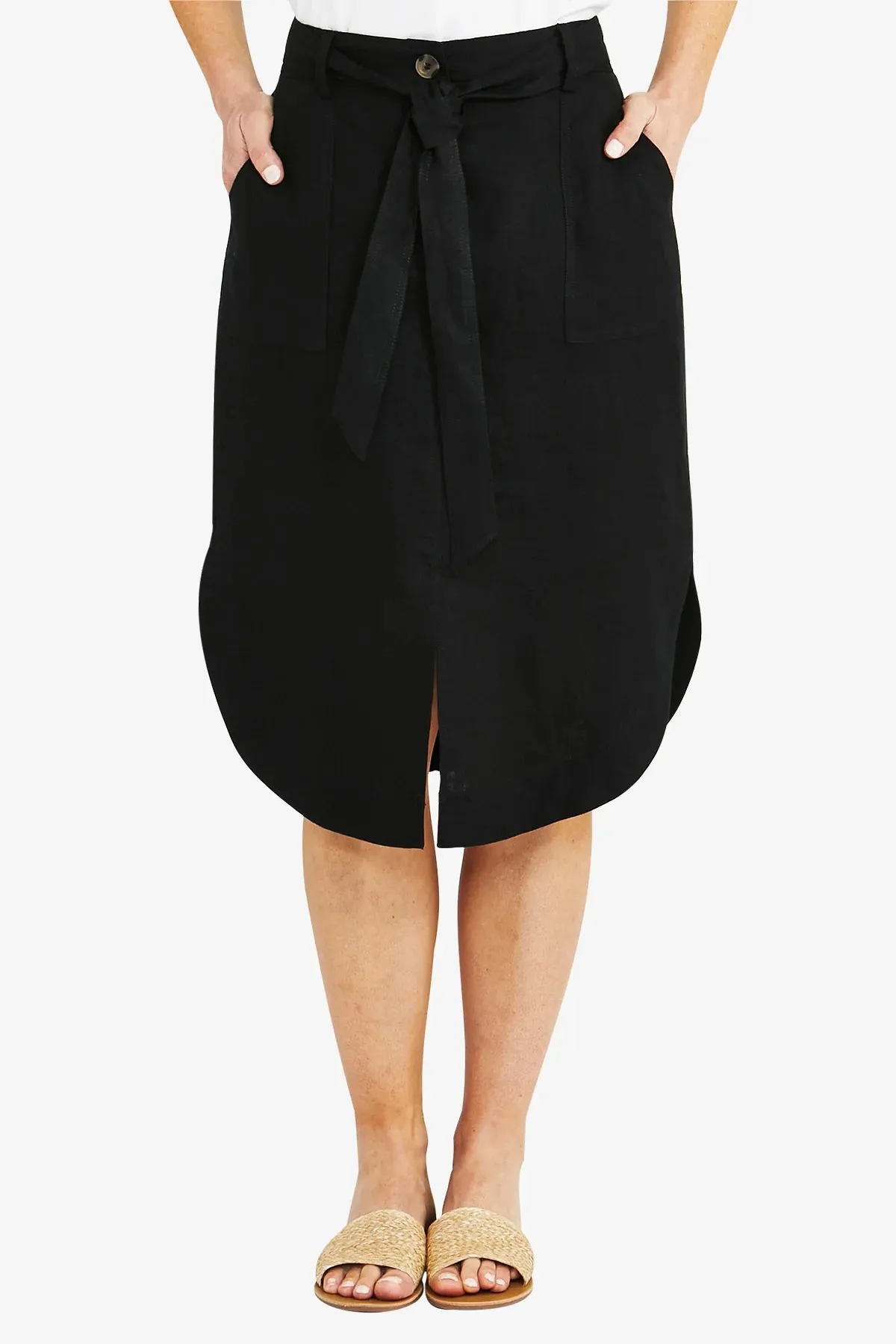 Ping Pong Curved Hem Midi Skirt - Black