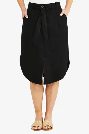 Ping Pong Curved Hem Midi Skirt - Black