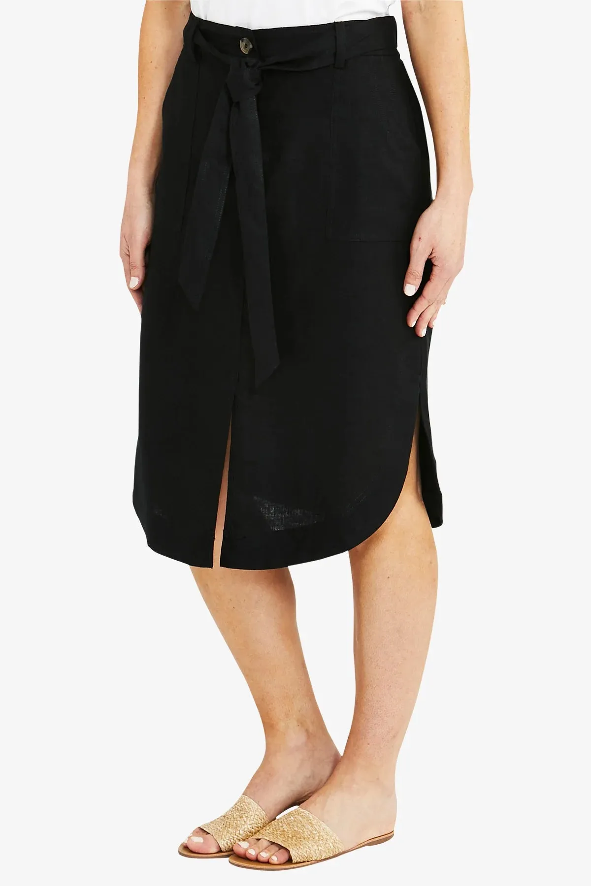 Ping Pong Curved Hem Midi Skirt - Black