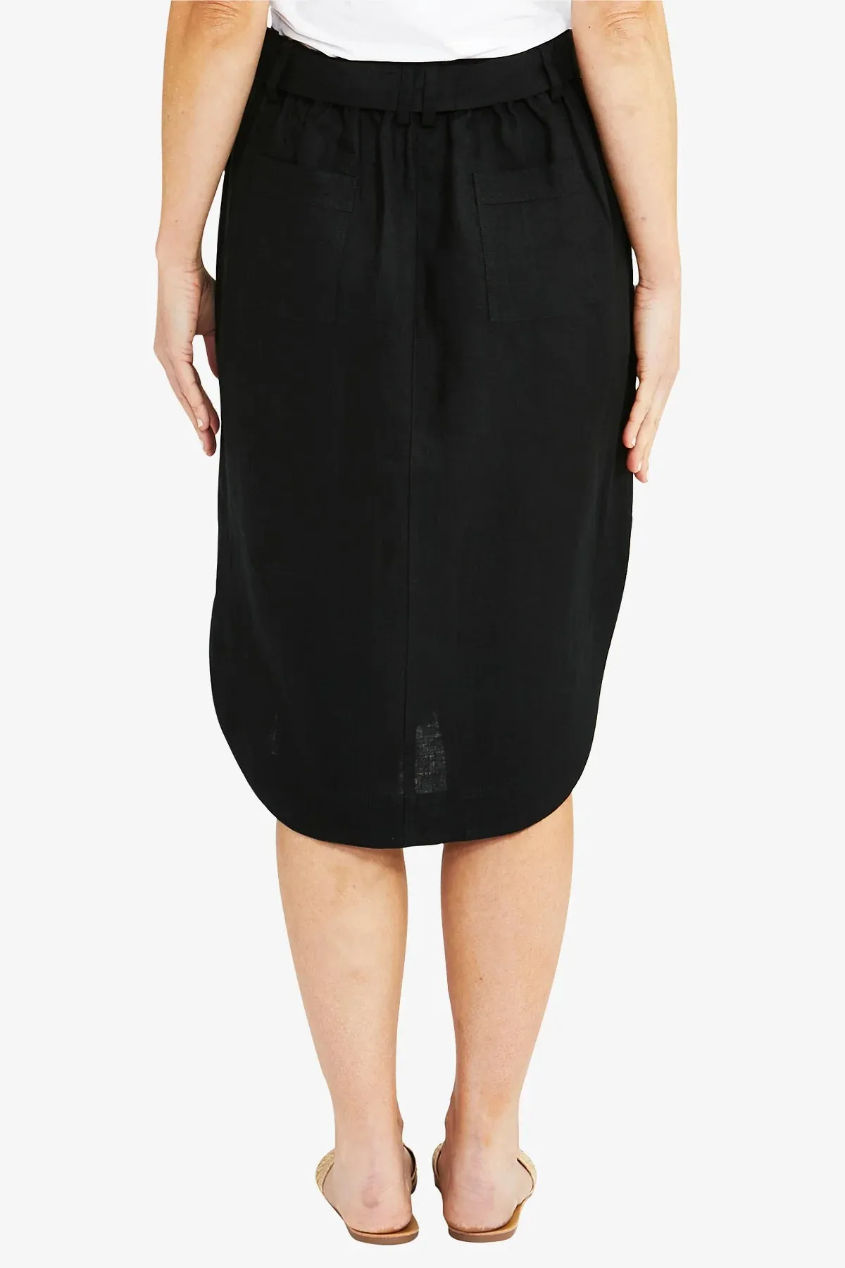 Ping Pong Curved Hem Midi Skirt - Black