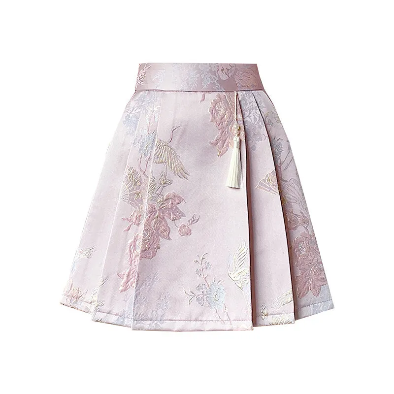 Pink Fashion Print  Loose Skirt Spring