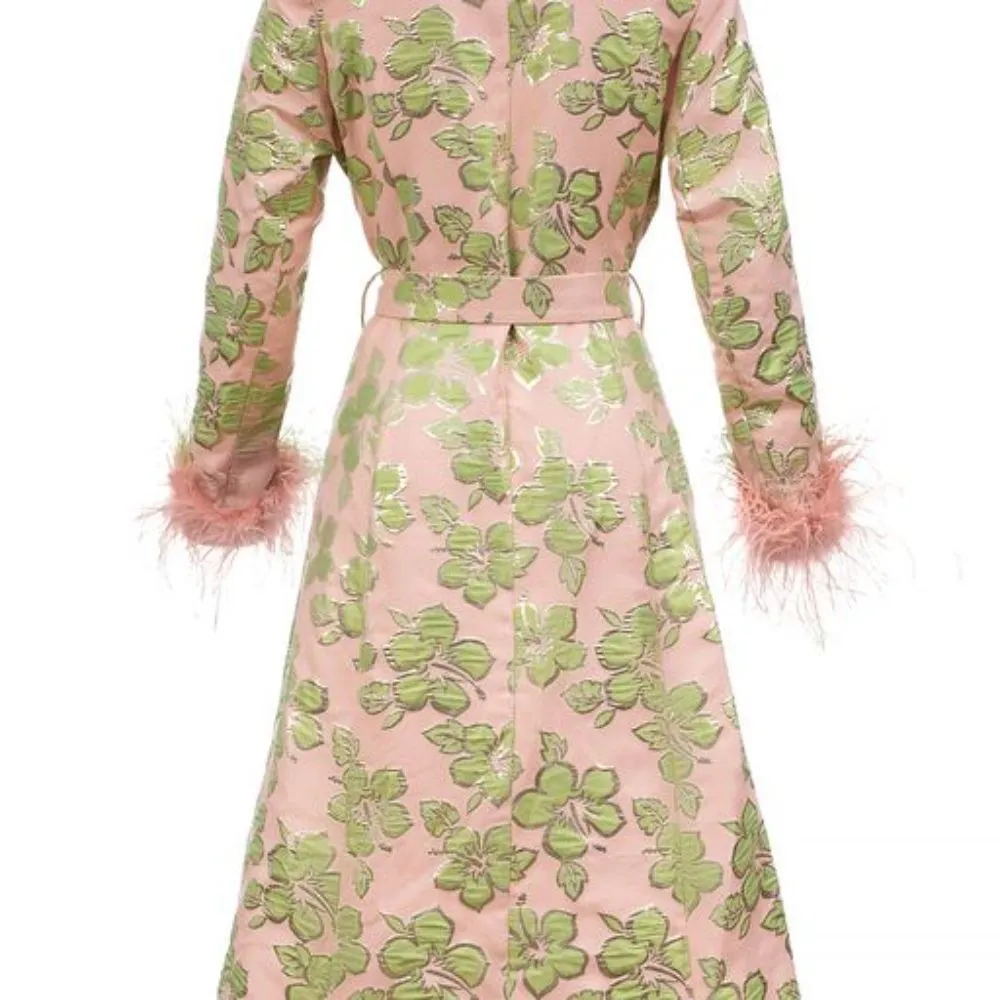 Pink Jacqueline Coat With Feather Cuffs