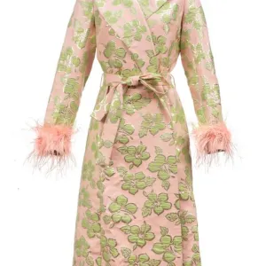 Pink Jacqueline Coat With Feather Cuffs