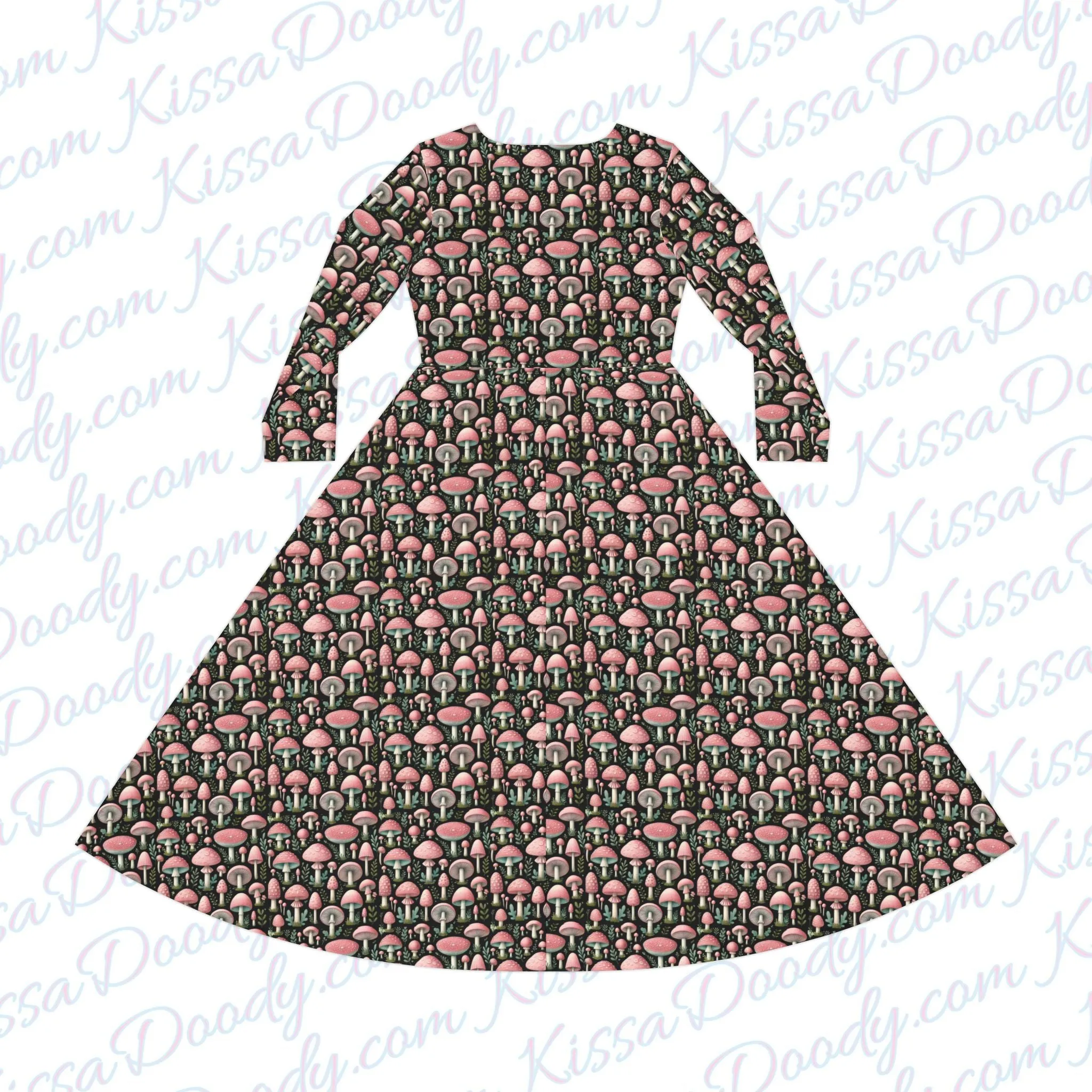 Pink Mushroom Madness Women's Long Sleeve Dress