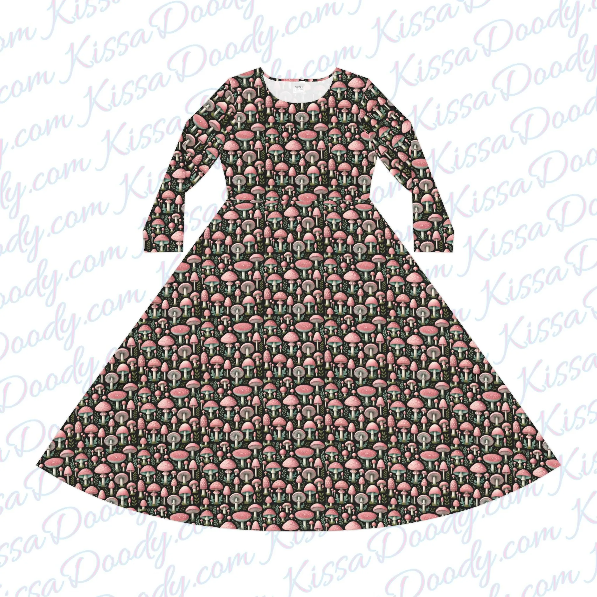 Pink Mushroom Madness Women's Long Sleeve Dress