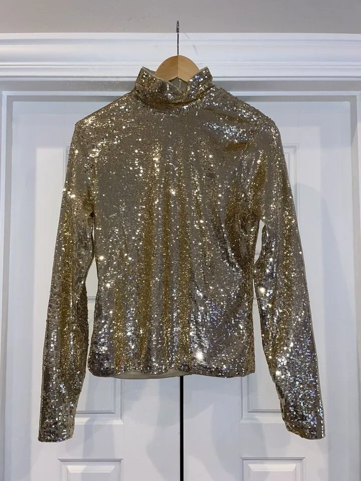 Polo Ralph Lauren Women's Gold Sequin Embellished Turtleneck Sweater – Size Large