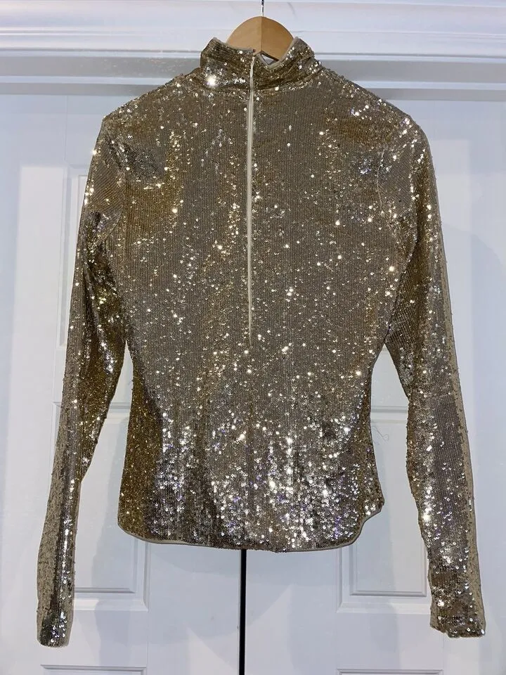 Polo Ralph Lauren Women's Gold Sequin Embellished Turtleneck Sweater – Size Large