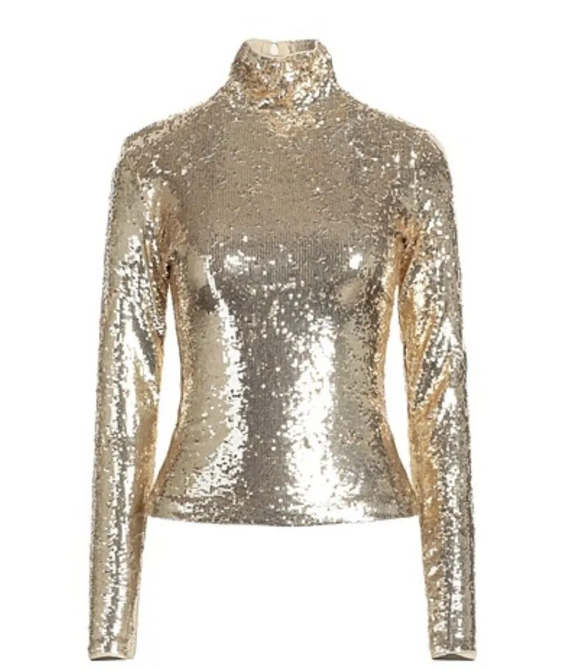 Polo Ralph Lauren Women's Gold Sequin Embellished Turtleneck Sweater – Size Large